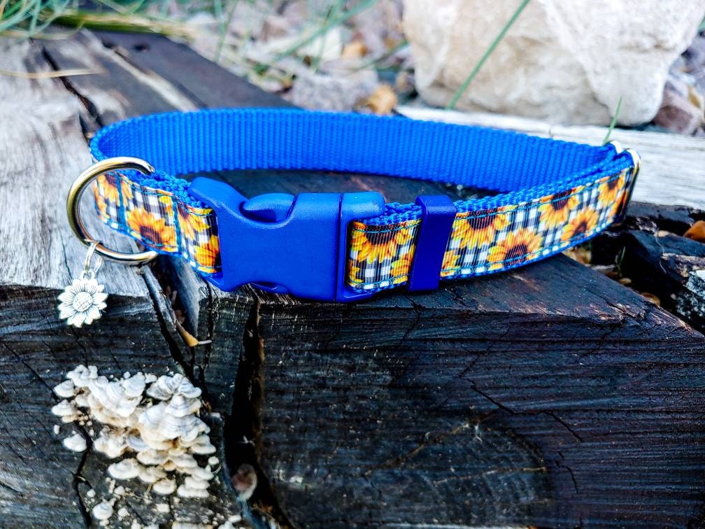 Sunflower plaid, Sunflower Dog Collar, Sunflower Cat Collar, Sunflower Collar, Fall dog collar, Fall cat collar , Floral dog collar