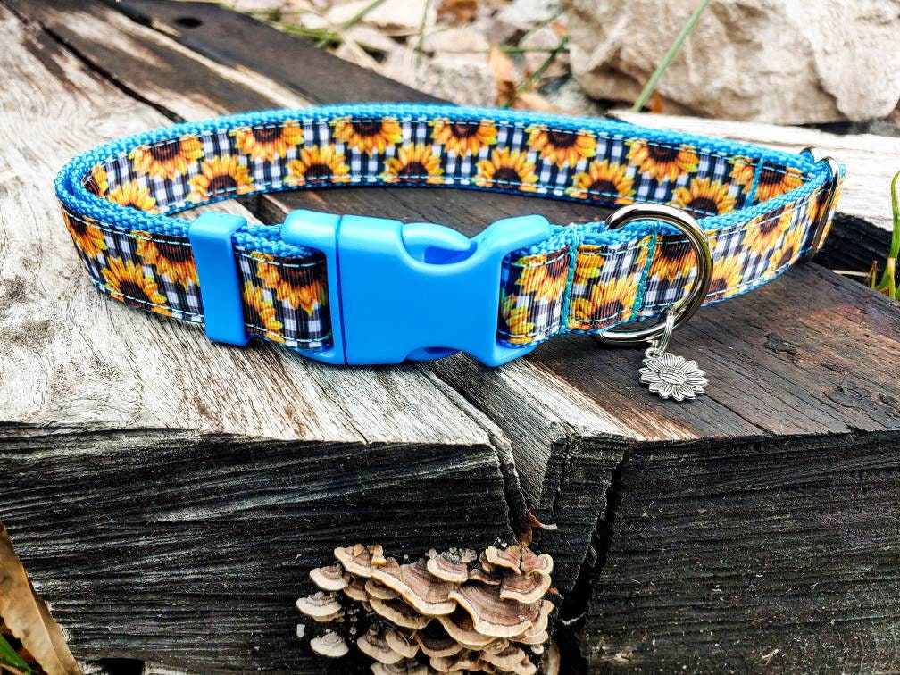 Sunflower plaid, Sunflower Dog Collar, Sunflower Cat Collar, Sunflower Collar, Fall dog collar, Fall cat collar , Floral dog collar