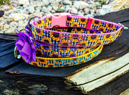 Sunflower plaid, Sunflower Dog Collar, Sunflower Cat Collar, Sunflower Collar, Fall dog collar, Fall cat collar , Floral dog collar