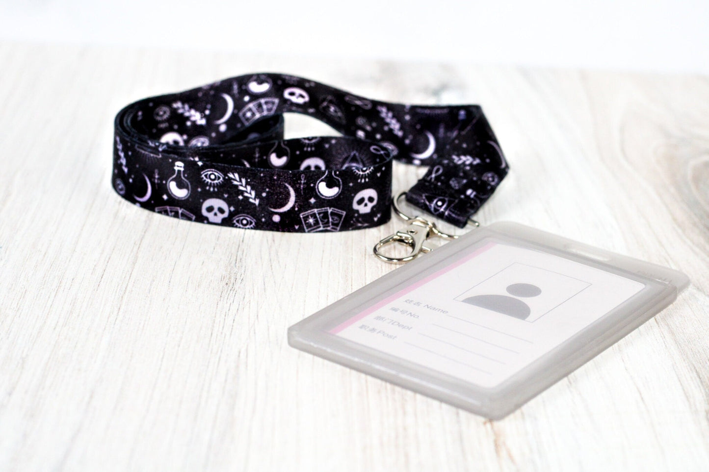 Tarot lanyard,badge holder,Witchy,lanyard,Moon and skulls lanyard,Boho,Tarot card,Moon tarot,Keychain