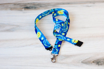 Starry night lanyard , Van Gogh Starry Night , Painting , Blue lanyard, Badge holder, Keychain , Id badge holder, Teacher lanyard