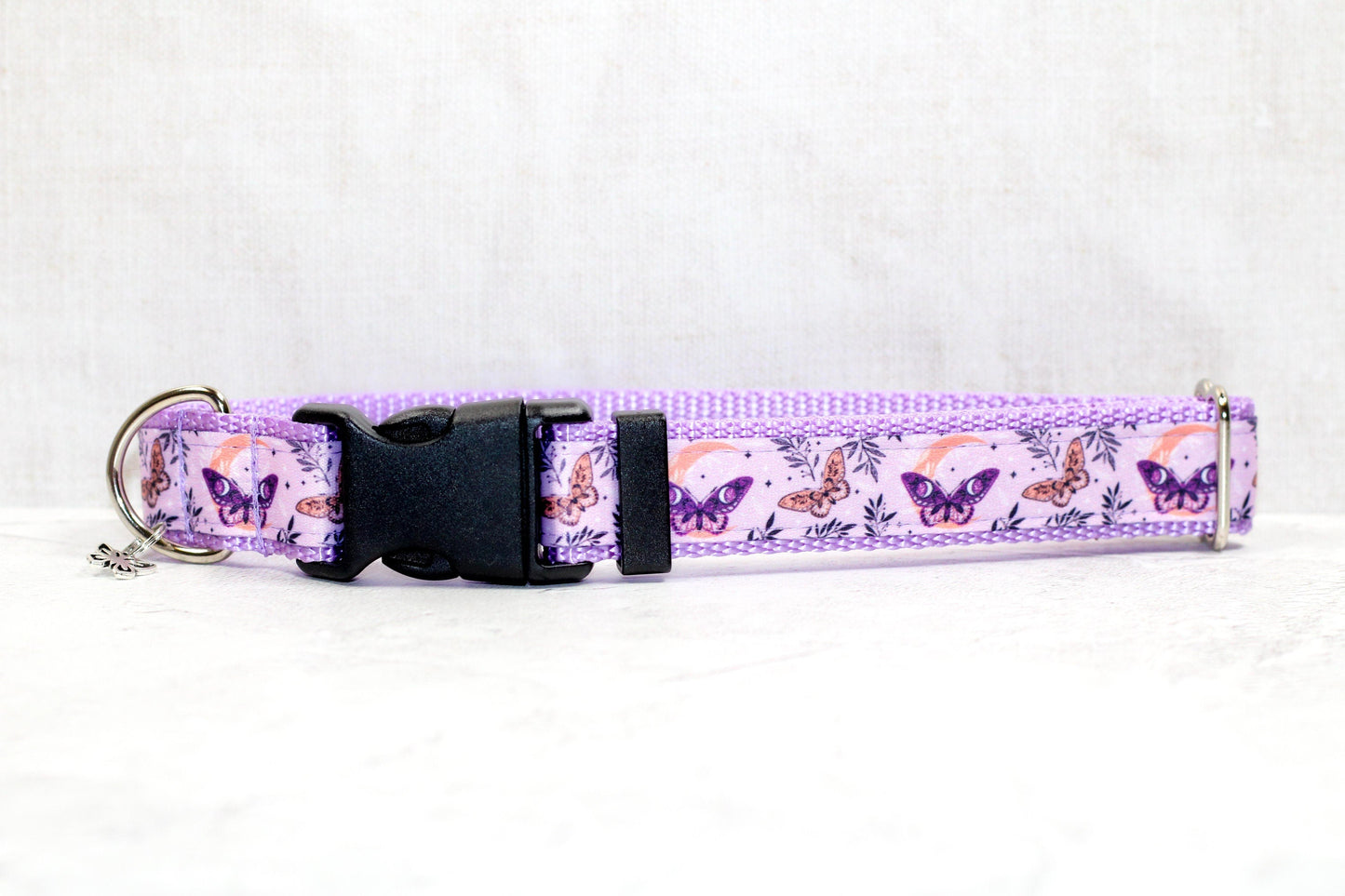 Lunar Moon Butterfly,Butterfly Dog collar, Moon Cat and dog collar,Light purple moon and butterfly dog and cat collar, Adjustable collar,