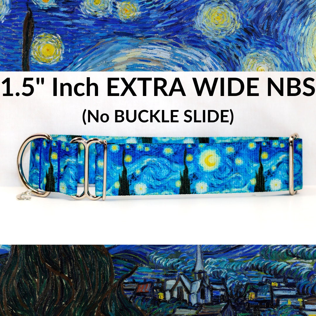 Starry night, NBS Dog collar, No buckle dog collar,Wide dog collar,Big dog collar, Blue dog collar, Starry night dog collar, 1.5" Dog collar