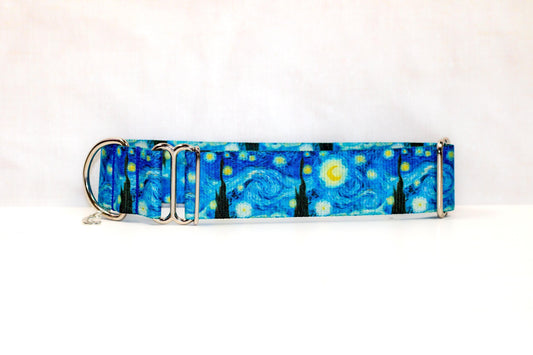 Starry night, NBS Dog collar, No buckle dog collar,Wide dog collar,Big dog collar, Blue dog collar, Starry night dog collar, 1.5" Dog collar