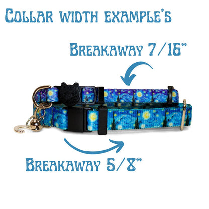 Van Gogh Starry Night Dog Collar, Dog Collar, Blue Dog Collar, Starry Night,NBS Collar, No buckle slide, Cat collar