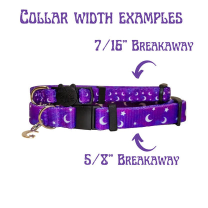 Moon and star, dog collar,Purple galaxy,NBS ,Galaxy dog collar,Witchy dog, Luna, No buckle slide, 1.5", Cat collar