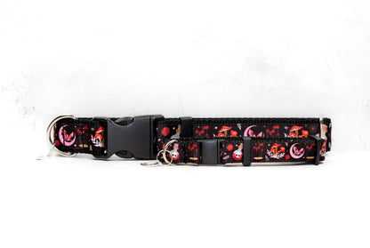 Spell cast , Halloween collar, Spooky Cat collar, Red and black dog collar, Witchy collar, Personalized,