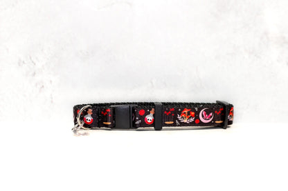 Spell cast , Halloween collar, Spooky Cat collar, Red and black dog collar, Witchy collar, Personalized,