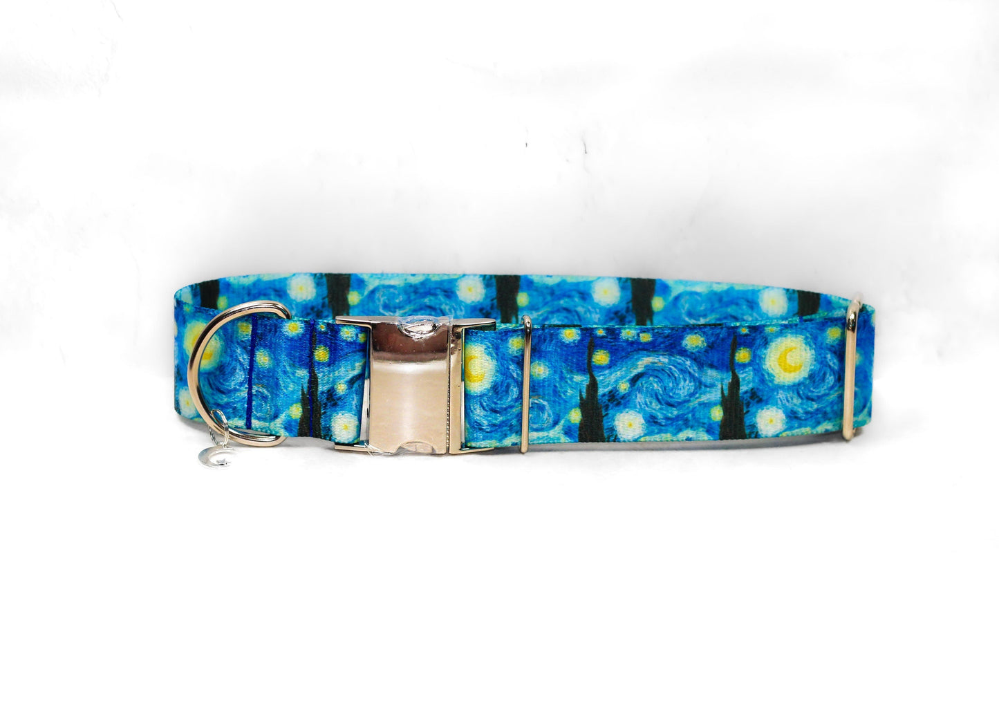 Starry night, NBS Dog collar, No buckle dog collar,Wide dog collar,Big dog collar, Blue dog collar, Starry night dog collar, 1.5" Dog collar