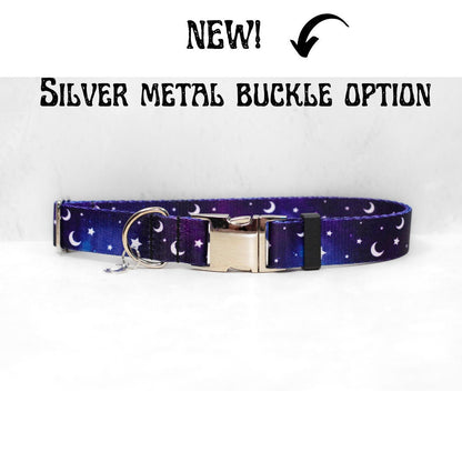 Midnight moon collar,Moon dog collar,Star dog collar,Space Collar,Moon and star Dog Collar,Galaxy dog collar, Witchy collar, cat collar