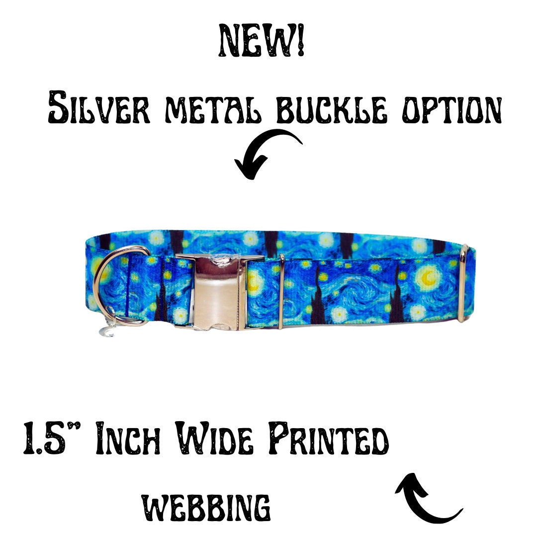 Starry night, NBS Dog collar, No buckle dog collar,Wide dog collar,Big dog collar, Blue dog collar, Starry night dog collar, 1.5" Dog collar