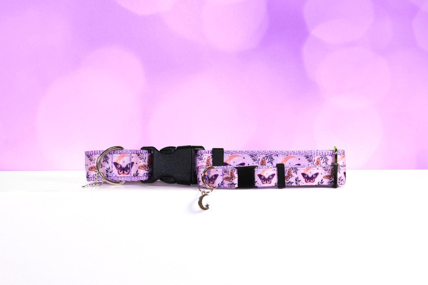 Lunar Moon Butterfly,Butterfly Dog collar, Moon Cat and dog collar,Light purple moon and butterfly dog and cat collar, Adjustable collar,