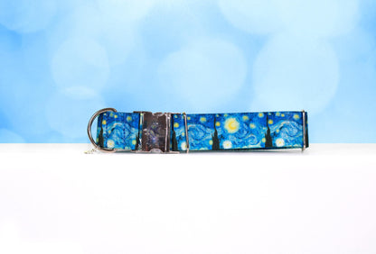 Van Gogh Starry Night Dog Collar, Dog Collar, Blue Dog Collar, Starry Night,NBS Collar, No buckle slide, Cat collar