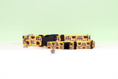 Sunflower plaid, Sunflower Dog Collar, Sunflower Cat Collar, Sunflower Collar, Fall dog collar, Fall cat collar , Floral dog collar