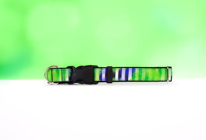 Beetlejuice dog collar, Striped dog collar with green and purple splash, Beetlejuice cat collar, Breakaway cat collar,