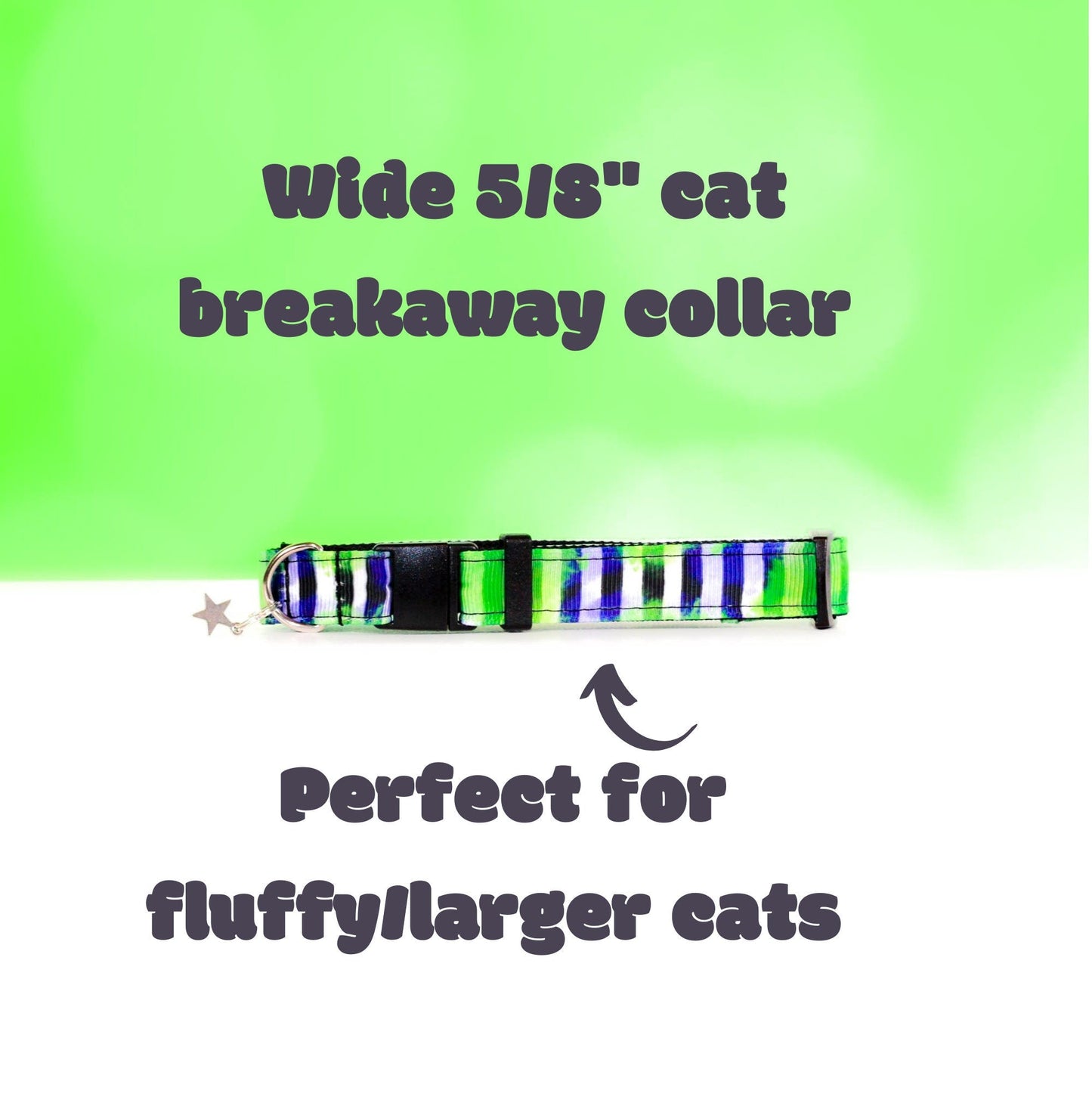 Beetlejuice dog collar, Striped dog collar with green and purple splash, Beetlejuice cat collar, Breakaway cat collar,