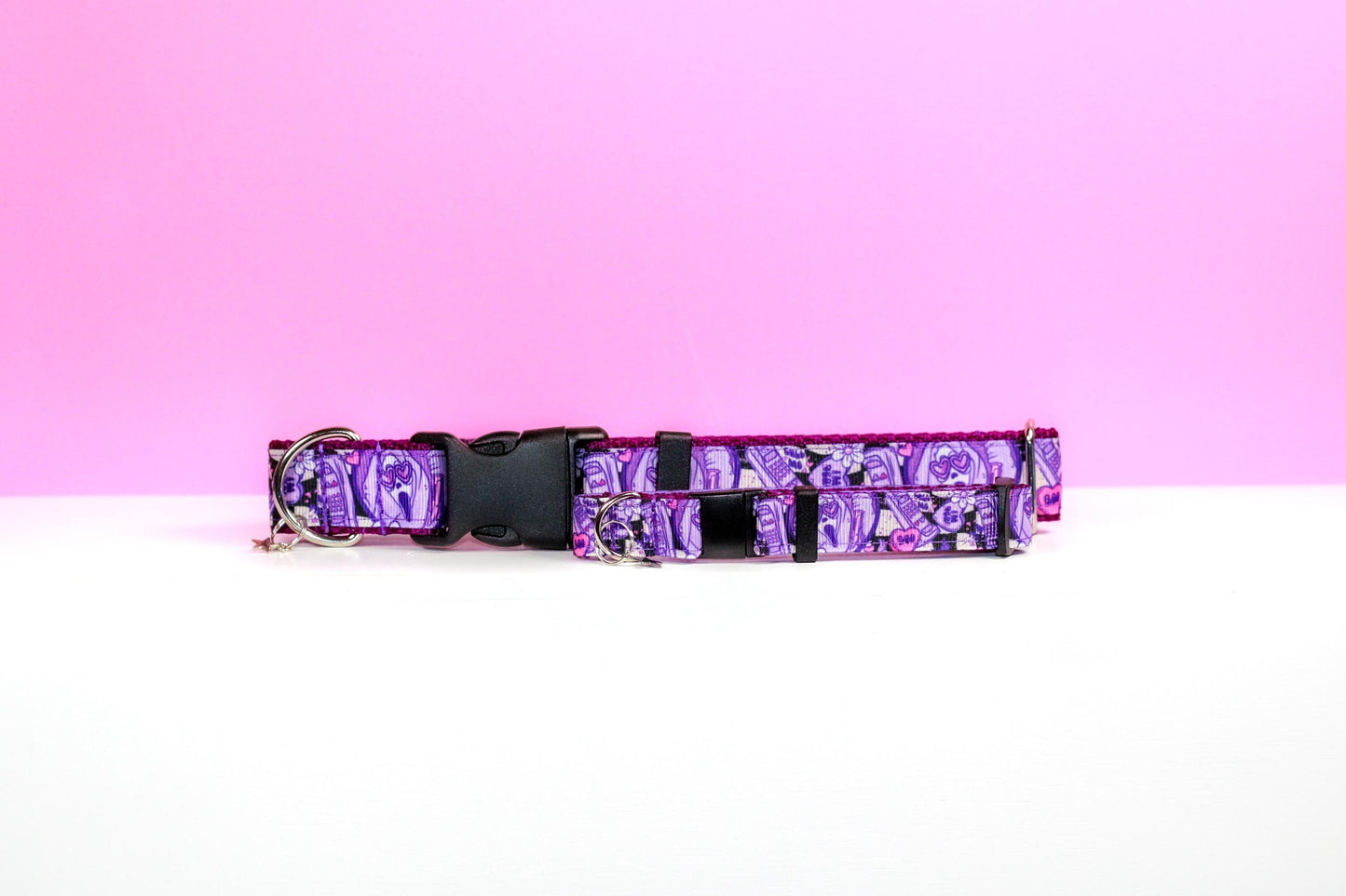 Sidney, Cat collar, Dog collar, Horror pet collar, Halloween collar, Witchy collar, Spooky ghost, Purple and pink collar