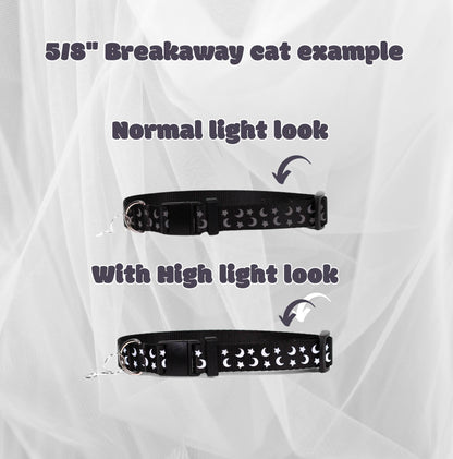 Reflective Dog collar, Cat Collar, Moon Cat collar, Moon and stars, Galaxy, Space, Witchy collar, High Vis reflect, Safety collar,