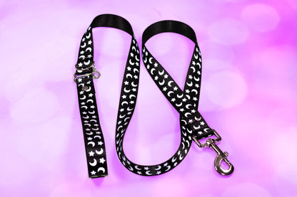 Galaxy leash, Moon and star leash, Reflective leash, Safety leash,Silver High vis