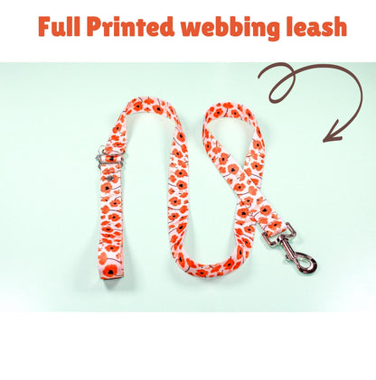 Orange Poppy Leash, Orange Dog lead, Flower floral leash, Multiple Length 2ft,3ft,4ft,5ft, and 6ft