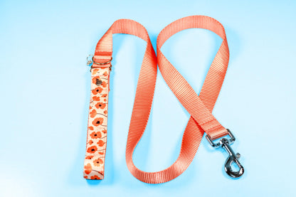 Orange Poppy Leash, Orange Dog lead, Flower floral leash, Multiple Length 2ft,3ft,4ft,5ft, and 6ft