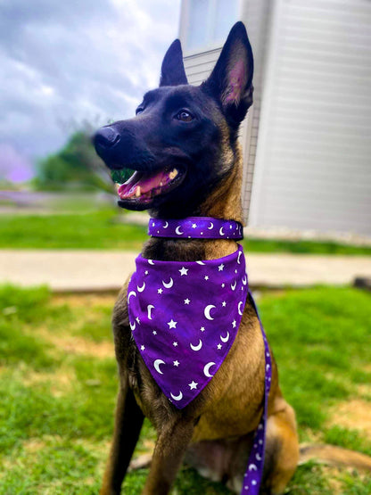 Purple moon and star bandana, Dog bandana, Cat bandana, Snap and tie bandana, Galaxy space bandana, Vibrant Purple bandana, Dog and cat