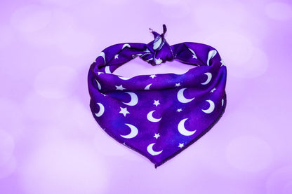 Purple moon and star bandana, Dog bandana, Cat bandana, Snap and tie bandana, Galaxy space bandana, Vibrant Purple bandana, Dog and cat