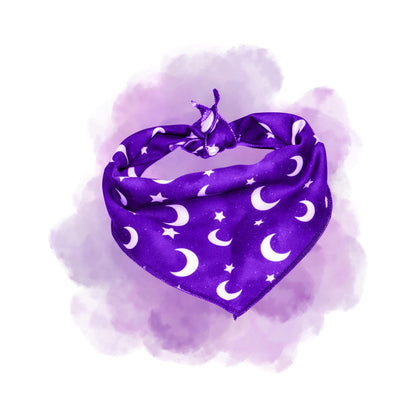 Purple moon and star bandana, Dog bandana, Cat bandana, Snap and tie bandana, Galaxy space bandana, Vibrant Purple bandana, Dog and cat