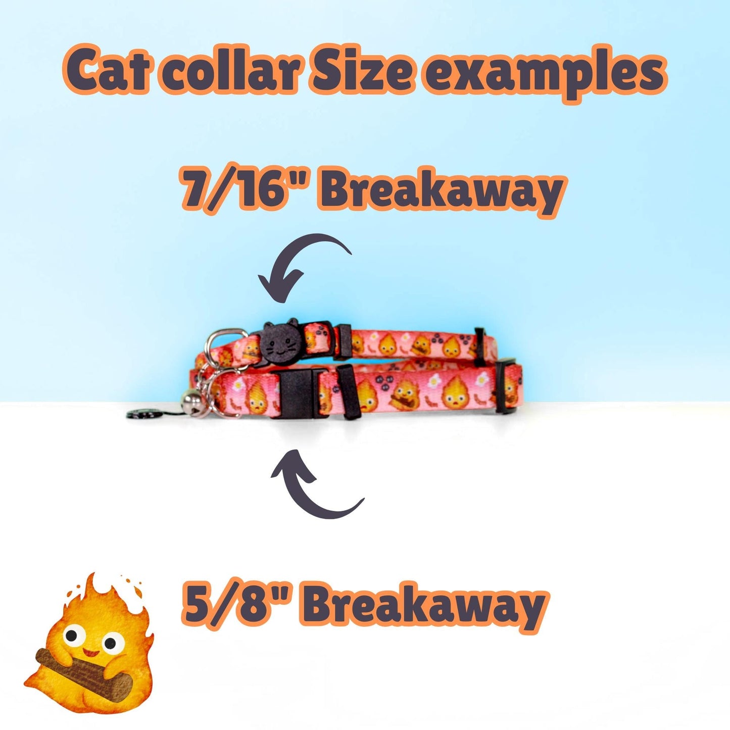 Fire Demon , Calcifer collar, Cat collar,Anime dog collar, Flame collar, Cat breakaway collar