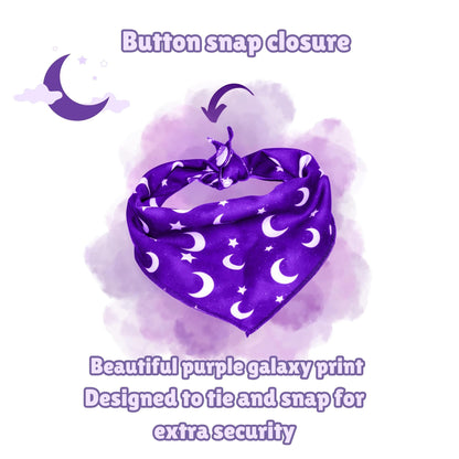 Purple moon and star bandana, Dog bandana, Cat bandana, Snap and tie bandana, Galaxy space bandana, Vibrant Purple bandana, Dog and cat