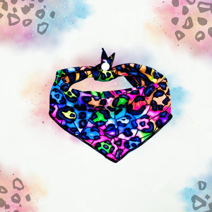 Reversible bandana, Rainbow tiger stripe, Rainbow Leopard, Tie and snap bandana, Dog bandana,