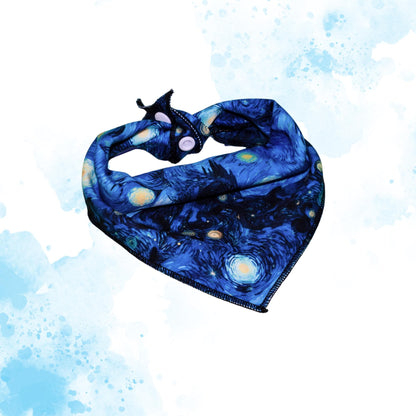 Starry Night Bandana,Blue dog bandana, Tie and Snap bandana, Blue Starry night,Cat bandana, Vibrant bandana with snaps