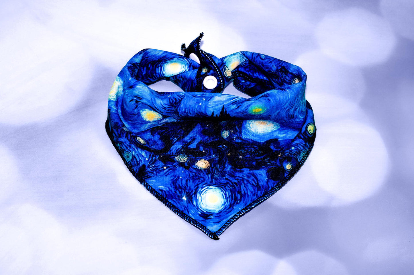 Starry Night Bandana,Blue dog bandana, Tie and Snap bandana, Blue Starry night,Cat bandana, Vibrant bandana with snaps